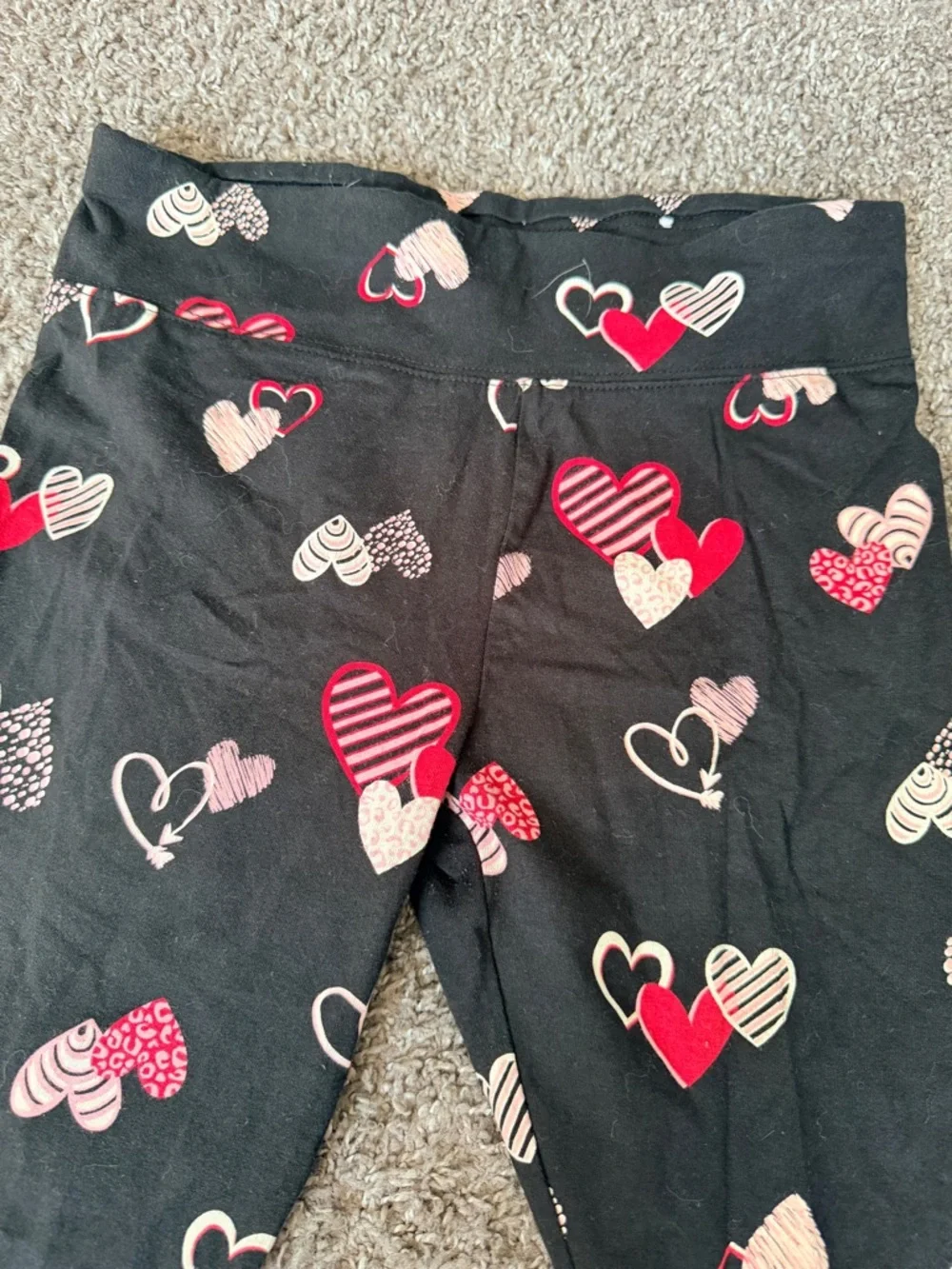 Justice Black Leggings with Pink and Red Heart Print size 14/16
